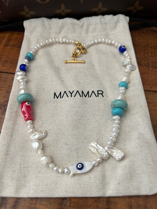 Mayamar Jewelry - Mayamar Luxurious freshwater Pearl Bead Necklace with Blue Evil Eye Fish Accent